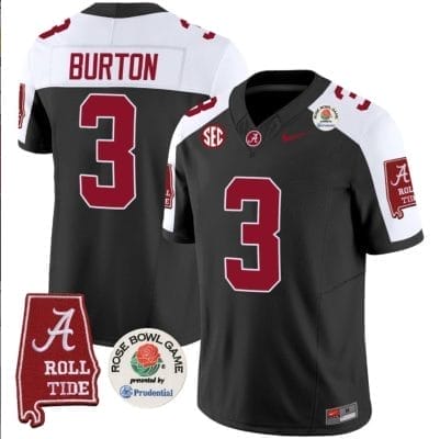 Jermaine Burton Jersey #3 Alabama Crimson Rose Bowl Patch Football Black Alternate 8 Jermaine Burton Jersey #3 Alabama Crimson Rose Bowl Patch Football Black Alternate