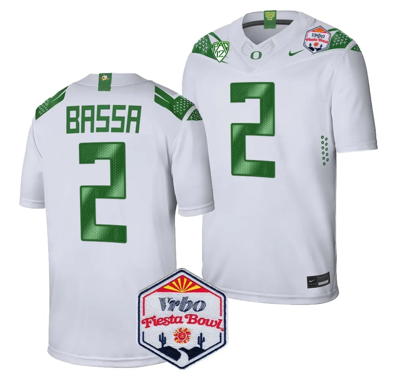 Jeffrey Bassa Jersey #2 Oregon Ducks Fiesta Bowl Patch 2024 Football White 1 Jeffrey Bassa Jersey #2 Oregon Ducks Fiesta Bowl Patch 2024 Football White