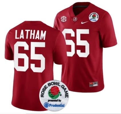 JC Latham Jersey #65 Alabama Crimson Tide Rose Bowl Game 2024 Patch College Football Playoff Crimson 8 JC Latham Jersey #65 Alabama Crimson Tide Rose Bowl Game 2024 Patch College Football Playoff Crimson