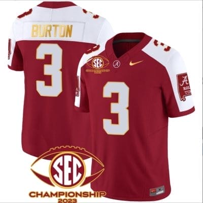 Jermaine Burton Jersey #3 Alabama Crimson SEC Championship 2023 Patch Vapor Gold Football Crimson Alternate 8 Jermaine Burton Jersey #3 Alabama Crimson SEC Championship 2023 Patch Vapor Gold Football Crimson Alternate