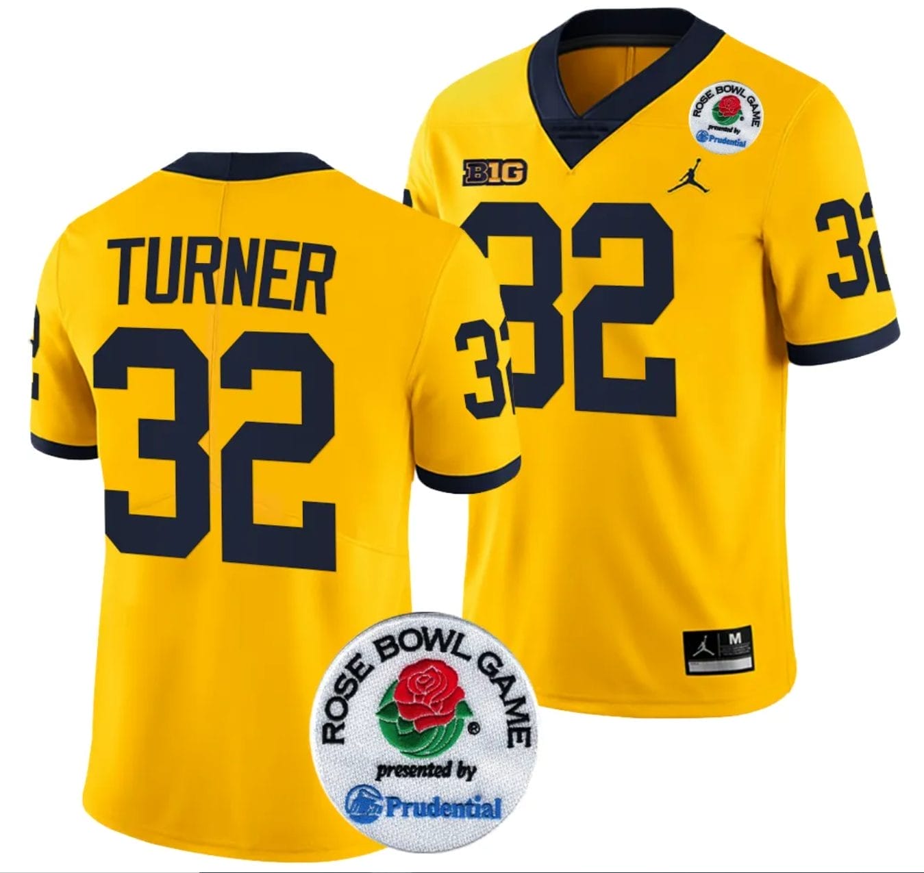 James Turner Jersey #32 Michigan Wolverines Rose Bowl Game 2024 Patch College Football Playoff Maize 1 James Turner Jersey #32 Michigan Wolverines Rose Bowl Game 2024 Patch College Football Playoff Maize