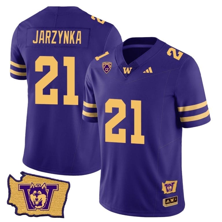 Joe Jarzynka Jersey #21 Washington Huskies Washington Map Patch Football Purple Gold 1 Joe Jarzynka Jersey #21 Washington Huskies Washington Map Patch Football Purple Gold