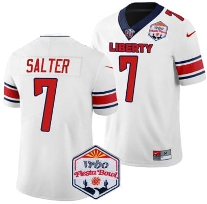 Kaidon Salter Jersey #7 Liberty Flames Fiesta Bowl Patch 2024 Football White 8 Kaidon Salter Jersey #7 Liberty Flames Fiesta Bowl Patch 2024 Football White