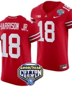 Marvin Harrison Jr Jersey #18 Ohio State Buckeyes Cotton Bowl Patch 2023 Football Scarlet