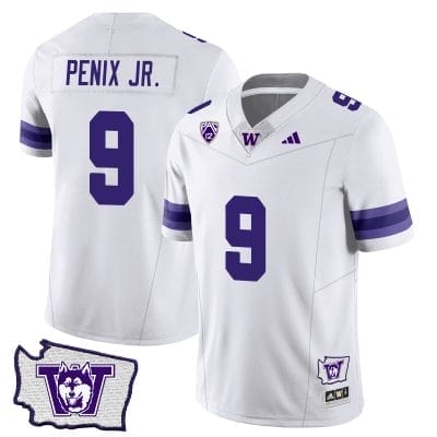 Michael Penix Jr Jersey #9 Washington Huskies Washington Map Patch Football White 8 Michael Penix Jr Jersey #9 Washington Huskies Washington Map Patch Football White