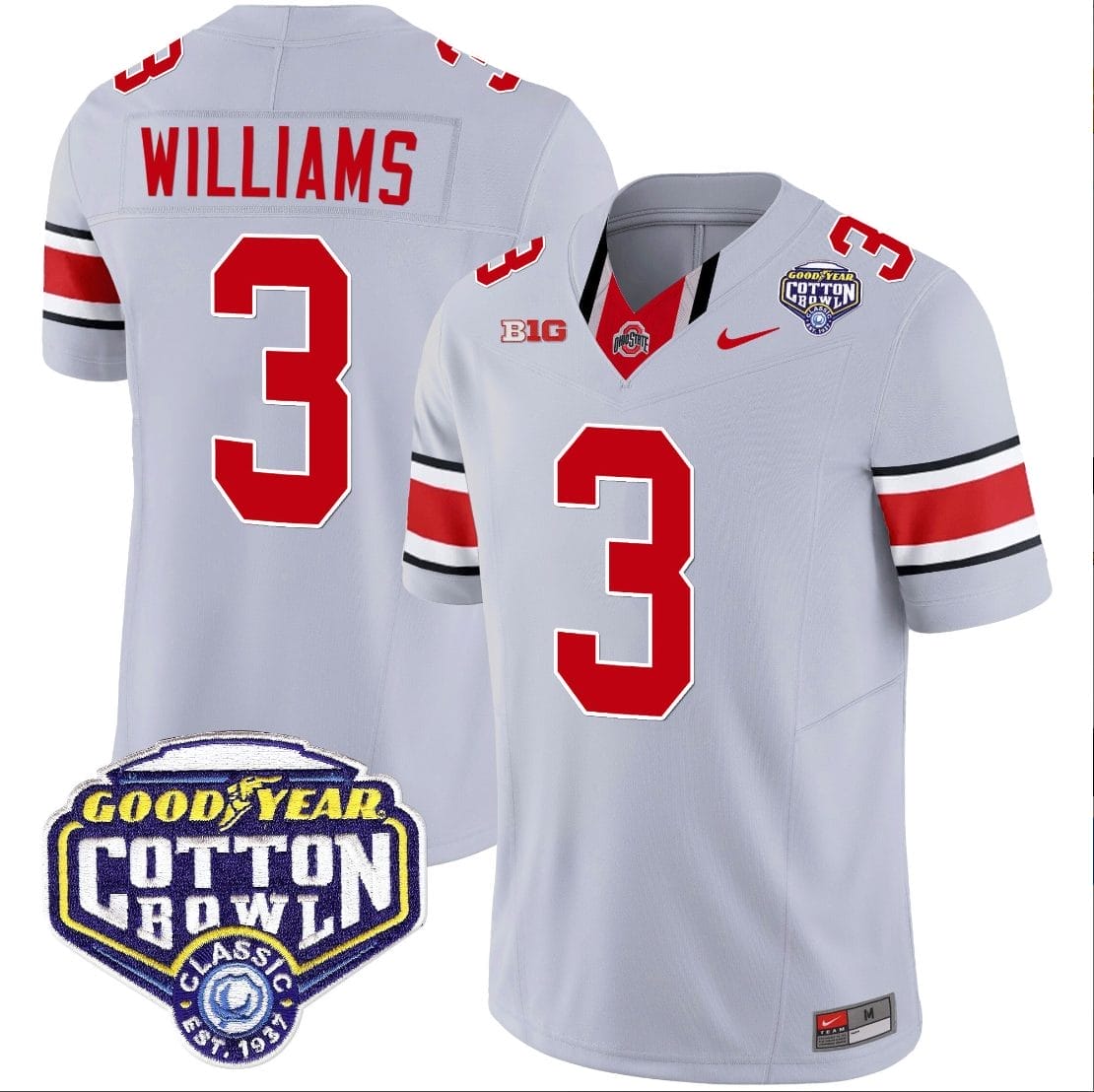 Miyan Williams Jersey #3 Ohio State Buckeyes Cotton Bowl Patch Vapor Football Gray 1 Miyan Williams Jersey #3 Ohio State Buckeyes Cotton Bowl Patch Vapor Football Gray