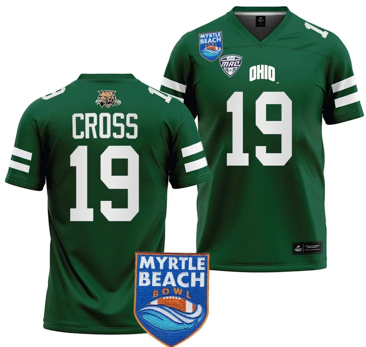 Miles Cross Jersey #19 Ohio Bobcats 2023 Myrtle Beach Bowl Patch College Football Green 1 Miles Cross Jersey #19 Ohio Bobcats 2023 Myrtle Beach Bowl Patch College Football Green