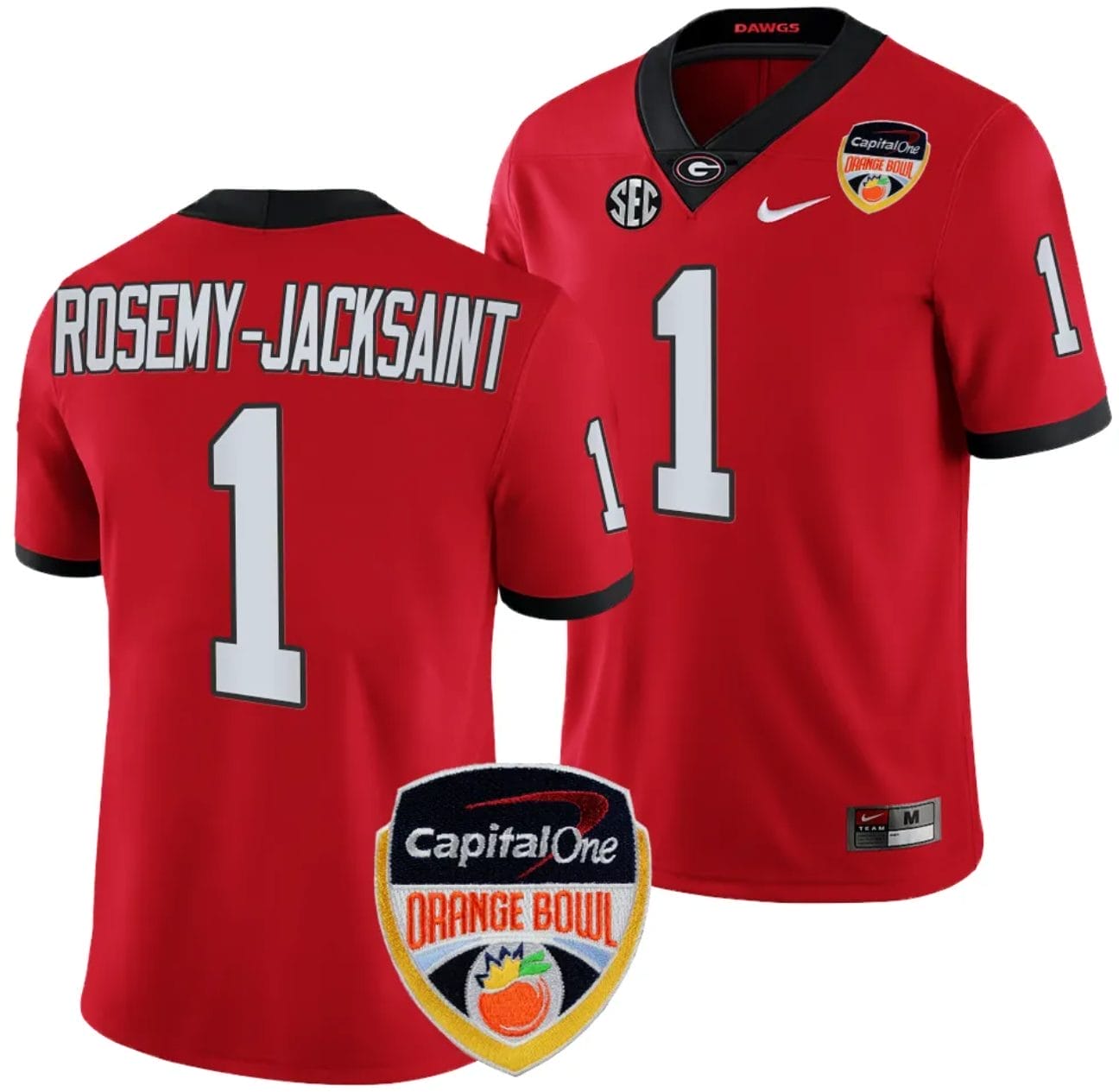 Marcus Rosemy Jacksaint Jersey #1 Georgia Bulldogs Orange Bowl Patch 2023 College Football Red 1 Marcus Rosemy Jacksaint Jersey #1 Georgia Bulldogs Orange Bowl Patch 2023 College Football Red
