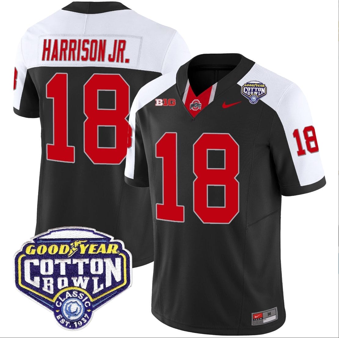 Marvin Harrison Jr Jersey #18 Ohio State Buckeyes Cotton Bowl Patch Vapor Football Black Alternate 1 Marvin Harrison Jr Jersey #18 Ohio State Buckeyes Cotton Bowl Patch Vapor Football Black Alternate