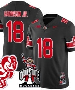 Marvin Harrison Jr Jersey #18 Ohio State Buckeyes Football Stitched Brutus Buckeye Patch Black