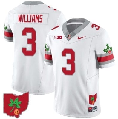 Miyan Williams Jersey #3 Ohio State Buckeyes Football Stitched Ohio Map Patch White Style 2 8 Miyan Williams Jersey #3 Ohio State Buckeyes Football Stitched Ohio Map Patch White Style 2