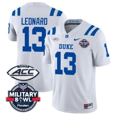 Riley Leonard Jersey #13 Duke Blue Devils Football Limited White Military Bowl 8 Riley Leonard Jersey #13 Duke Blue Devils Football Limited White Military Bowl