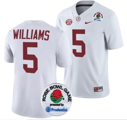 Roydell Williams Jersey #5 Alabama Crimson Tide Rose Bowl Game 2024 Patch College Football Playoff White 8 Roydell Williams Jersey #5 Alabama Crimson Tide Rose Bowl Game 2024 Patch College Football Playoff White