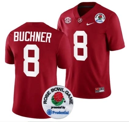 Tyler Buchner Jersey #8 Alabama Crimson Tide Rose Bowl Game 2024 Patch College Football Playoff Crimson 8 Tyler Buchner Jersey Alabama Crimson Tide