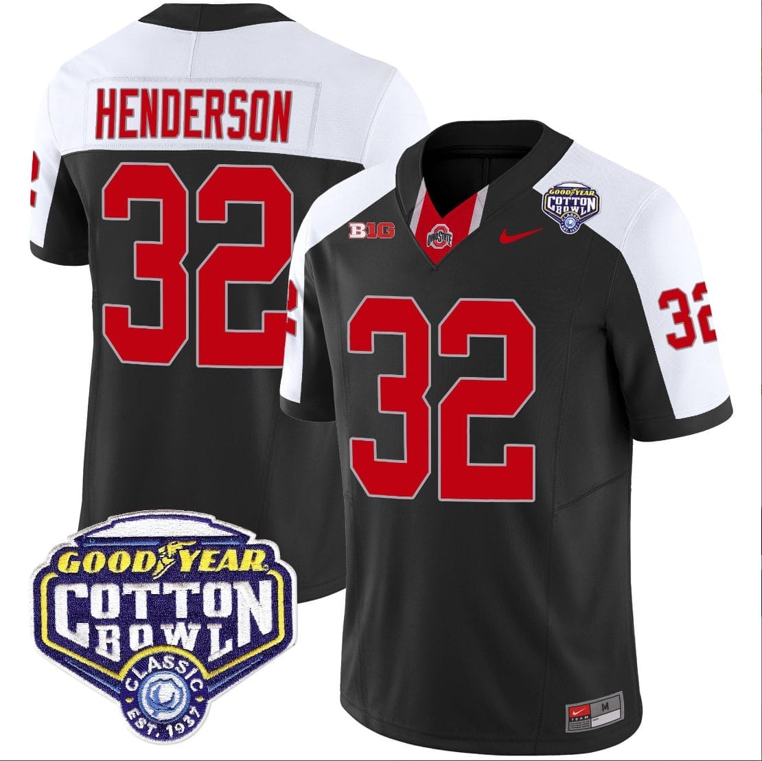TreVeyon Henderson Jersey #32 Ohio State Buckeyes Cotton Bowl Patch Vapor Football Black Alternate 1 TreVeyon Henderson Jersey #32 Ohio State Buckeyes Cotton Bowl Patch Vapor Football Black Alternate