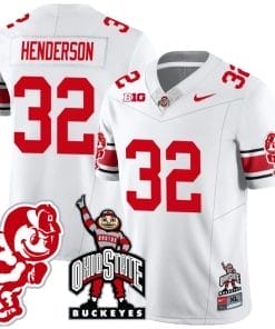 TreVeyon Henderson Jersey #32 Ohio State Buckeyes Football Stitched Brutus Buckeye Patch White