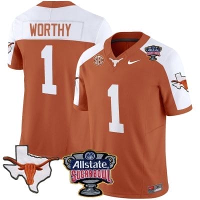 Xavier Worthy Jersey #1 Texas Longhorns Sugar Bowl Patch Vapor Football Orange Alternate 8 Xavier Worthy Jersey #1 Texas Longhorns Sugar Bowl Patch Vapor Football Orange Alternate