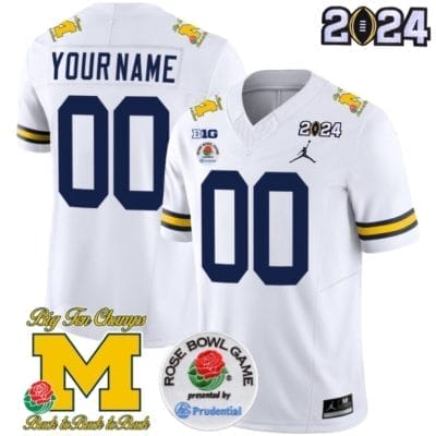 Custom Michigan Wolverines Jersey Name and Number Vapor Limited 2024 College Football Bowl + Rose Bowl Patch White 8 Custom Michigan Wolverines Jersey Name and Number Vapor Limited 2024 College Football Bowl + Rose Bowl Patch White