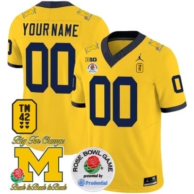 Custom Michigan Wolverines Jersey Name and Number Vapor TM 42 Honor – Rose Bowl Patch Football Maize 8 Custom Michigan Wolverines Jersey Name and Number Vapor TM 42 Honor – Rose Bowl Patch Football Maize