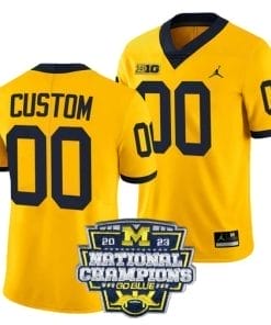 Custom Michigan Wolverines Jersey Name and Number Football 2023 National Champions Patch Yellow