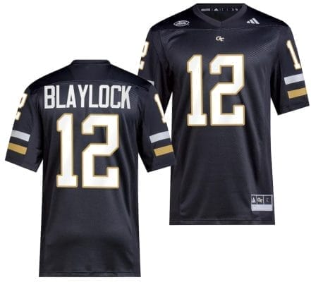 Dominick Blaylock Jersey #12 Georgia Tech Yellow Jackets 2023 Premier Football Uniform Black 8 Dominick Blaylock Jersey #12 Georgia Tech Yellow Jackets 2023 Premier Football Uniform Black