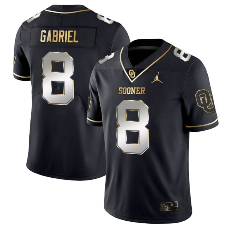 Dillon Gabriel Jersey #8 Oklahoma Sooners College Football Stitched Black Gold 1 Dillon Gabriel Jersey #8 Oklahoma Sooners College Football Stitched Black Gold