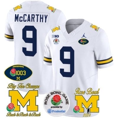 JJ McCarthy Jersey #2 Michigan Wolverines Vapor 1003 Wins Rose Bowl Patch Football White 8 JJ McCarthy Jersey #2 Michigan Wolverines Vapor 1003 Wins Rose Bowl Patch Football White