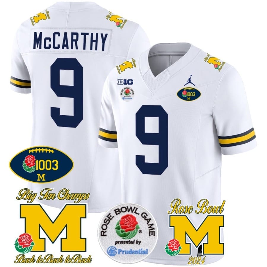 JJ McCarthy Jersey #2 Michigan Wolverines Vapor 1003 Wins Rose Bowl Patch Football White 1 JJ McCarthy Jersey #2 Michigan Wolverines Vapor 1003 Wins Rose Bowl Patch Football White