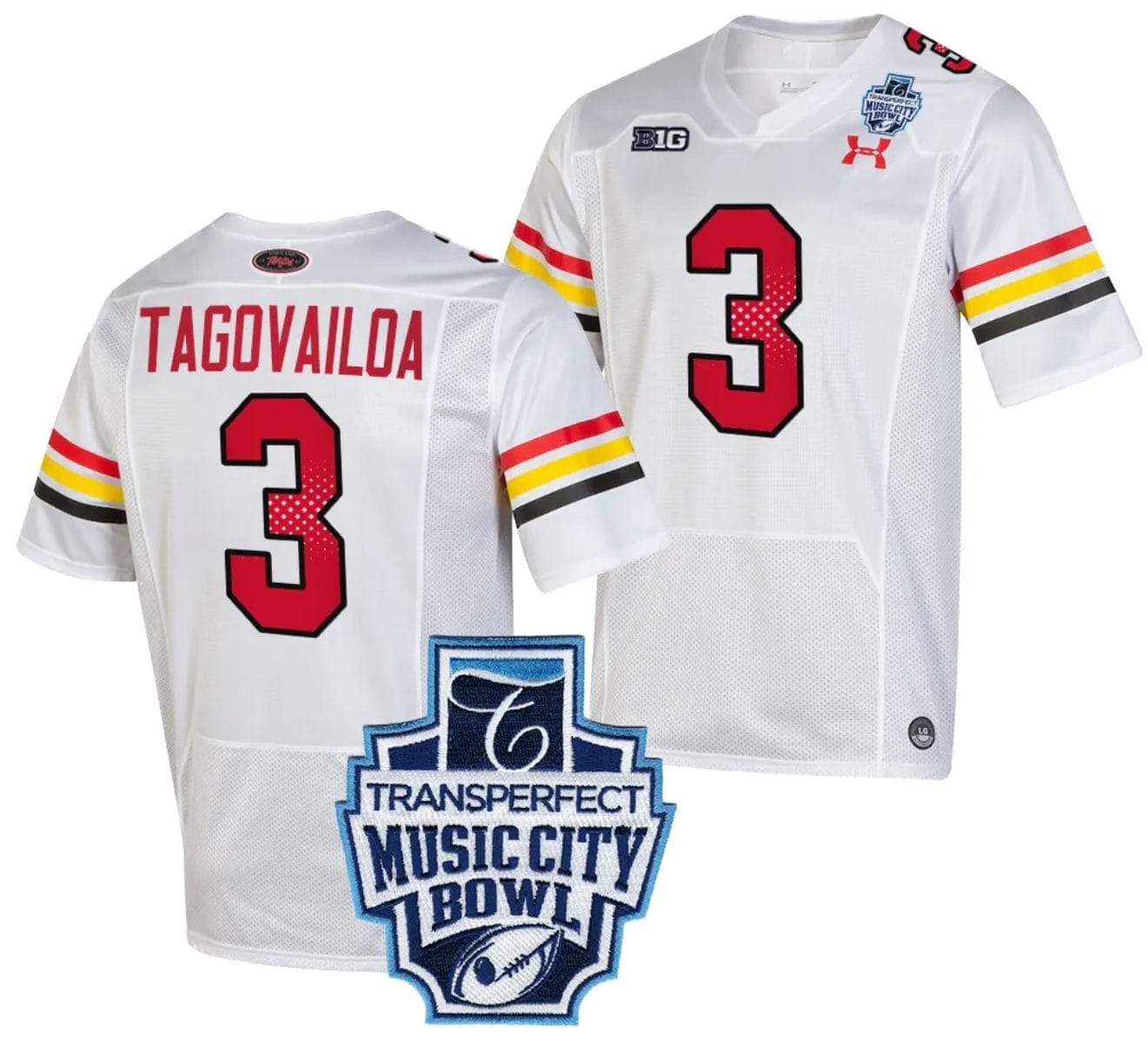 Taulia Tagovailoa Jersey #3 Maryland Terrapins 2023 Music City Bowl Patch Football White 1 Taulia Tagovailoa Jersey #3 Maryland Terrapins 2023 Music City Bowl Patch Football White
