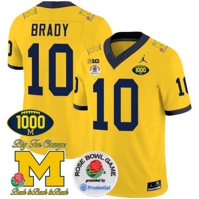 Tom Brady Jersey #10 Michigan Wolverines Vapor Stitched 1000 Wins Rose Bowl Patch Maize 8 Tom Brady Jersey #10 Michigan Wolverines Vapor Stitched 1000 Wins Rose Bowl Patch Maize