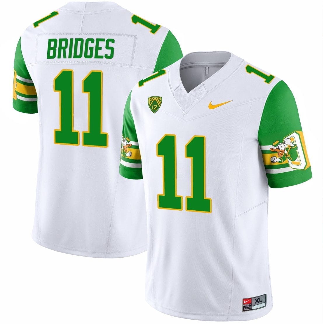 Trikweze Bridges Jersey #11 Oregon Ducks ‘Mighty Oregon’ 1984 Throwback Football Uniforms Green Sleeves 1 Trikweze Bridges Jersey #11 Oregon Ducks ‘Mighty Oregon’ 1984 Throwback Football Uniforms Green Sleeves
