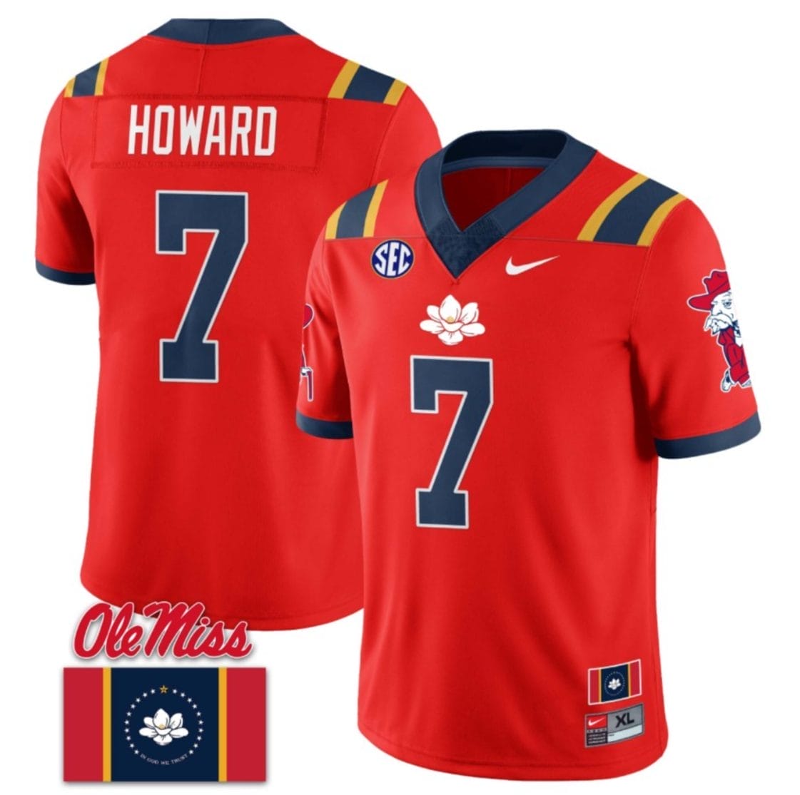 Walker Howard Jersey #7 Ole Miss Rebels Football Ole Miss Flag All Stitched Red 1 Walker Howard Jersey #7 Ole Miss Rebels Football Ole Miss Flag All Stitched Red