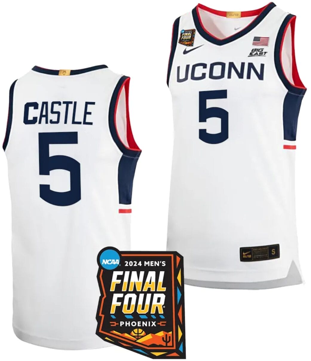 Stephon Castle Jersey #5 UConn Huskies Basketball 2024 NCAA March Madness Final Four White 1 Stephon Castle Jersey #5 UConn Huskies Basketball 2024 NCAA March Madness Final Four White