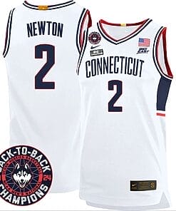 Tristen Newton Jersey #2 UConn Huskies Basketball 2024 Back To Back Champions Patch White