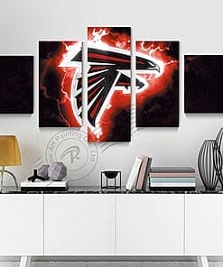 Atlanta Falcons Flame Logo 2 Football – 5 Panel Canvas Prints Wall Art Home Decor Frame Set