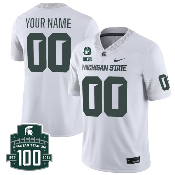 Custom Michigan State Spartans Jersey Name and Number College Football White Alternate Game 8 Custom Michigan State Spartans Jersey Name and Number College Football White Alternate Game – All Stitched