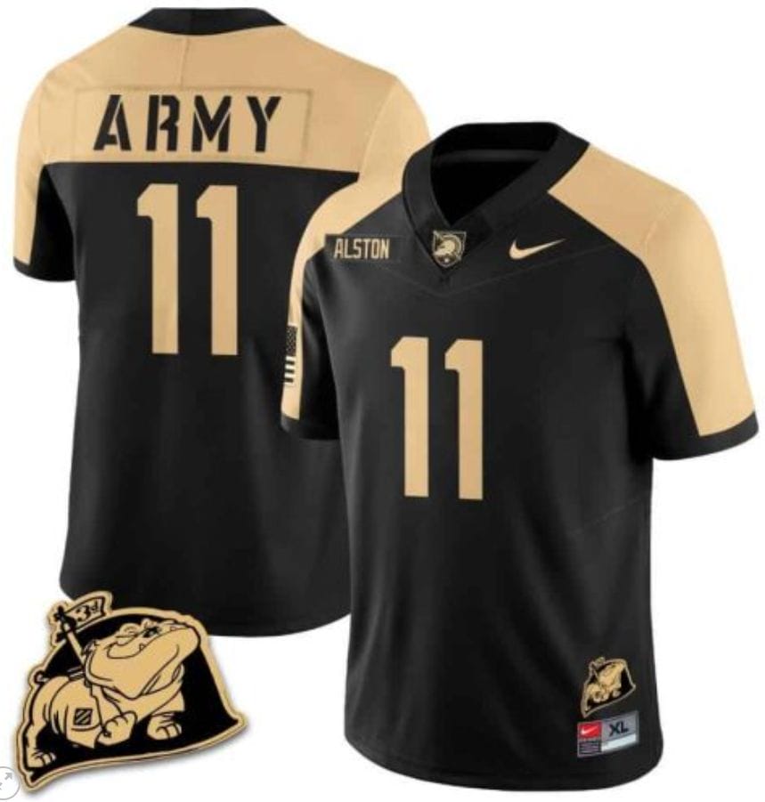 Isaiah Alston Jersey #11 Army Black Knights Jersey Rocky The Bulldog Patch Vapor Limited College Football Stitched Black Alternate