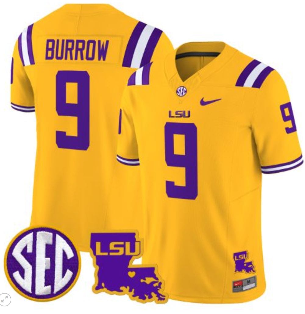 Joe Burrow Jersey #9 LSU Tigers 2024 Louisiana Patch Vapor Limited College Football Stitched Gold 8 Joe Burrow Jersey #9 LSU Tigers 2024 Louisiana Patch Vapor Limited College Football Stitched Gold