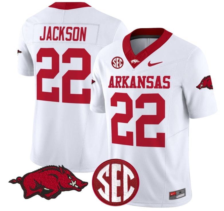 Ja'Quinden Jackson Jersey #22 Arkansas Razorbacks Vapor Limited College Football Stitched White 8 Ja'Quinden Jackson Jersey #22 Arkansas Razorbacks Vapor Limited College Football Stitched White