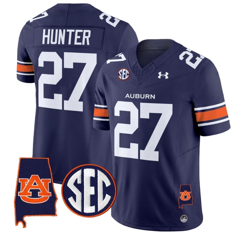 Jarquez Hunter Jersey #27 Auburn Tigers SEC Patch Vapor Limited College Football Stitched Navy 8 Jarquez Hunter Jersey #27 Auburn Tigers SEC Patch Vapor Limited College Football Stitched Navy