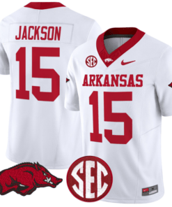 KJ Jackson Jersey #15 Arkansas Razorbacks Vapor Limited College Football Stitched White