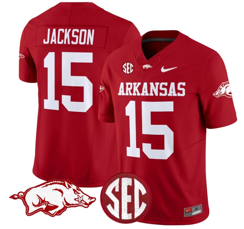 KJ Jackson Jersey #15 Arkansas Razorbacks Vapor Limited College Football Stitched Cardinal 8 KJ Jackson Jersey #15 Arkansas Razorbacks Vapor Limited College Football Stitched Cardinal