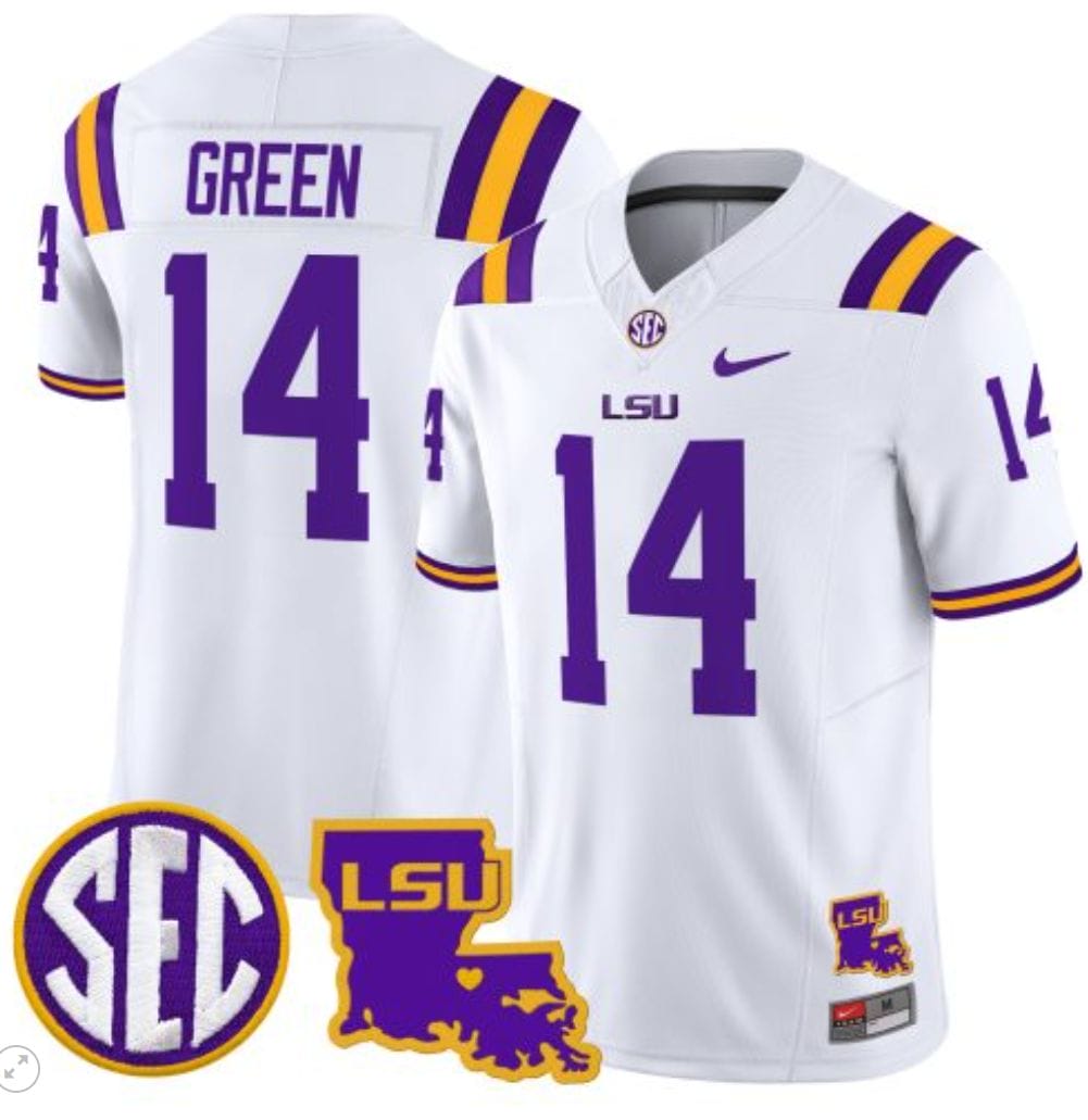 Trey'Dez Green Jersey #14 LSU Tigers 2024 Louisiana Patch Vapor Limited College Football Stitched White 8 Trey'Dez Green Jersey #14 LSU Tigers 2024 Louisiana Patch Vapor Limited College Football Stitched White