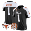 Xavier Worthy Jersey #1 Texas Longhorns State Map and Sec Patch Vapor Limited College Football Stitched Black Alternate 4 Xavier Worthy Jersey #1 Texas Longhorns State Map and Sec Patch Vapor Limited College Football Stitched Black Alternate