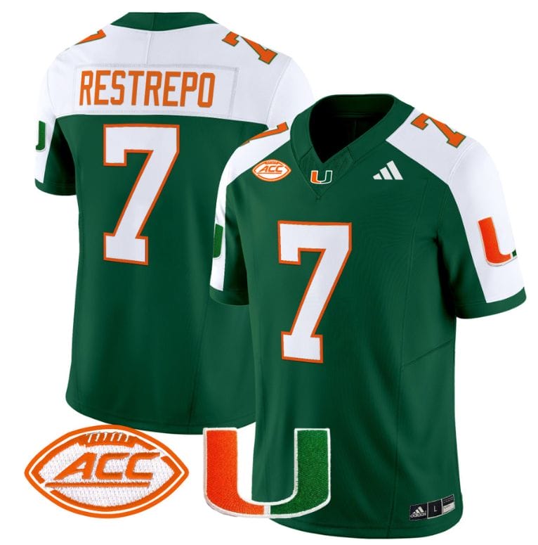 Xavier Restrepo Jersey #7 Miami Hurricanes Vapor Football Stitched Green Alternate 8 Xavier Restrepo Jersey #7 Miami Hurricanes Vapor Football Stitched Green Alternate
