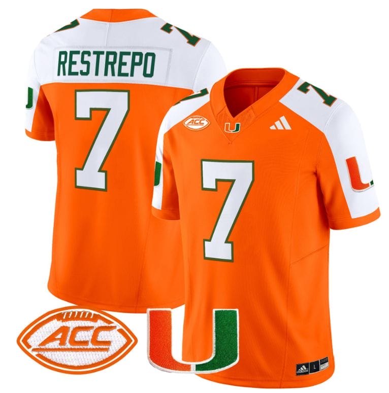 Xavier Restrepo Jersey #7 Miami Hurricanes Vapor Football Stitched Orange Alternate 8 Xavier Restrepo Jersey #7 Miami Hurricanes Vapor Football Stitched Orange Alternate