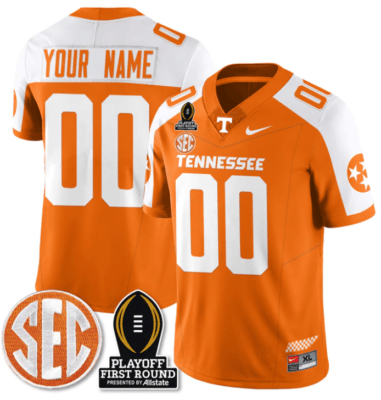 Custom Tennessee Vols Jersey Playoff First Round Patch Football All Stitched