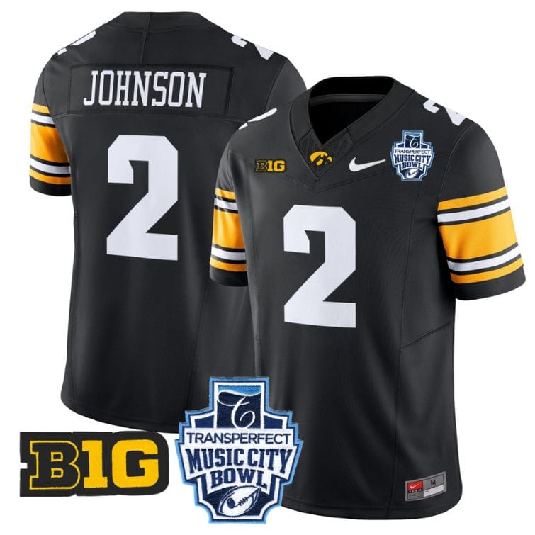 Kaleb Johnson Jersey #2 Iowa Hawkeyes 2024 Music City Bowl Patch Black Alternate 5 Kaleb Johnson Jersey #2 Iowa Hawkeyes 2024 Music City Bowl Patch Black Alternate