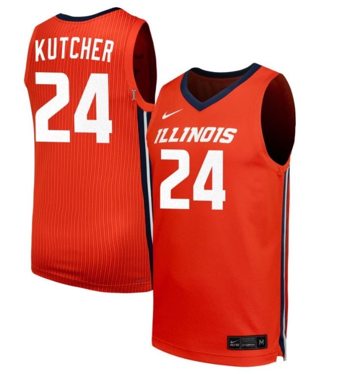 Keaton Kutcher Jersey #24 Illinois Fighting Illini NIL Basketball Orange 1 Keaton Kutcher Jersey #24 Illinois Fighting Illini NIL Basketball Orange