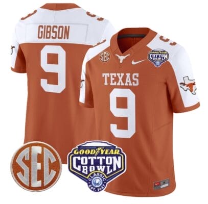 Jerrick Gibson Jersey #9 Texas Longhorns Cotton Bowl Patch Football All Stitched 16 Jerrick Gibson Jersey #9 Texas Longhorns Cotton Bowl Patch Football All Stitched
